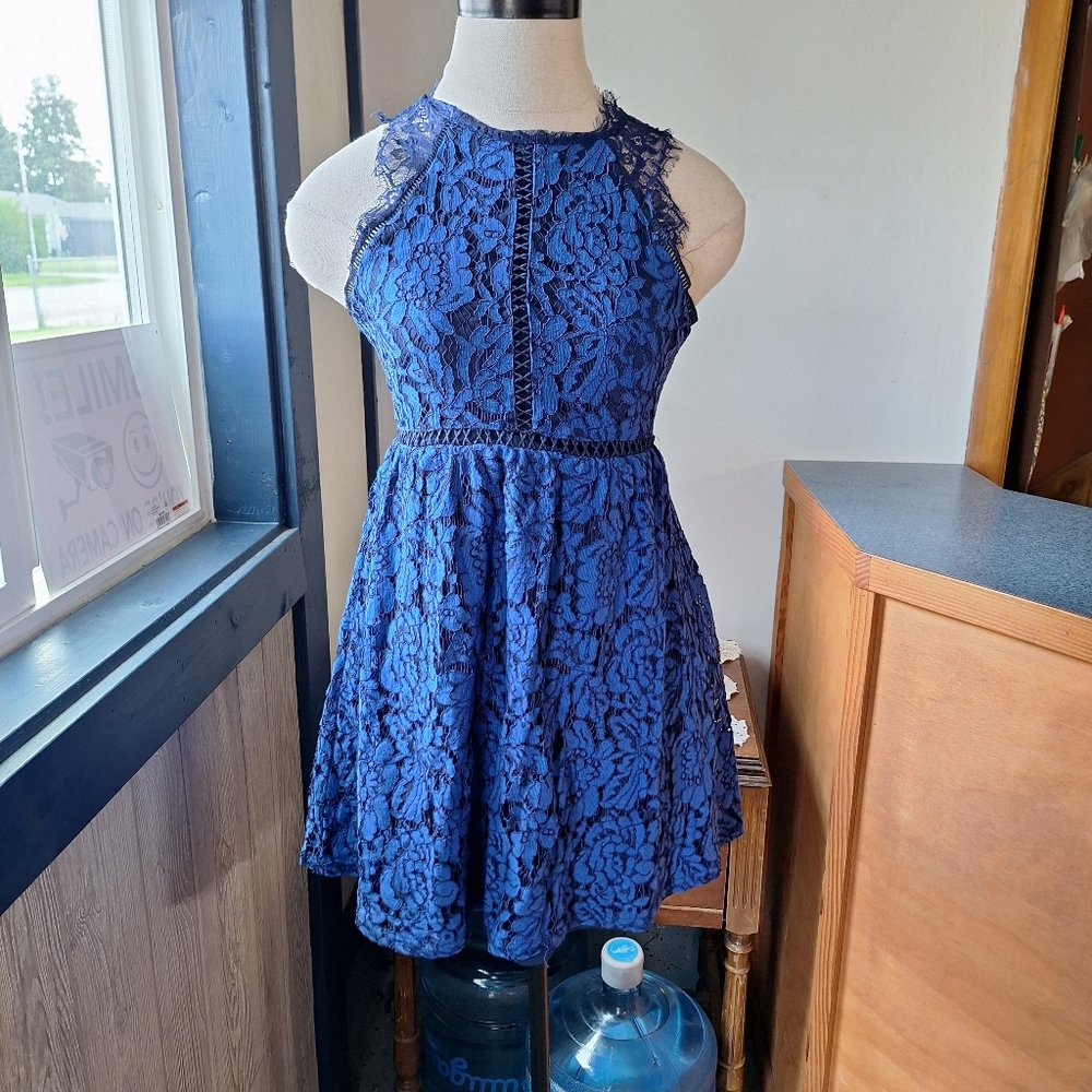 Trixxi Girl Cobalt Blue Lace Overlay Dress, Child SIze 12, Style#T65237ERNI